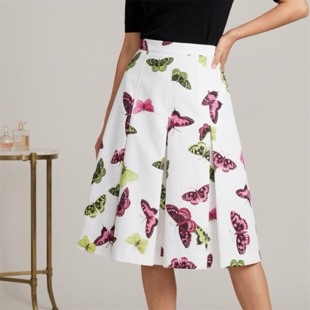 Talbots Skirt Womens 10P Flare Silk Butterfly Nature Whimsical Feminine New